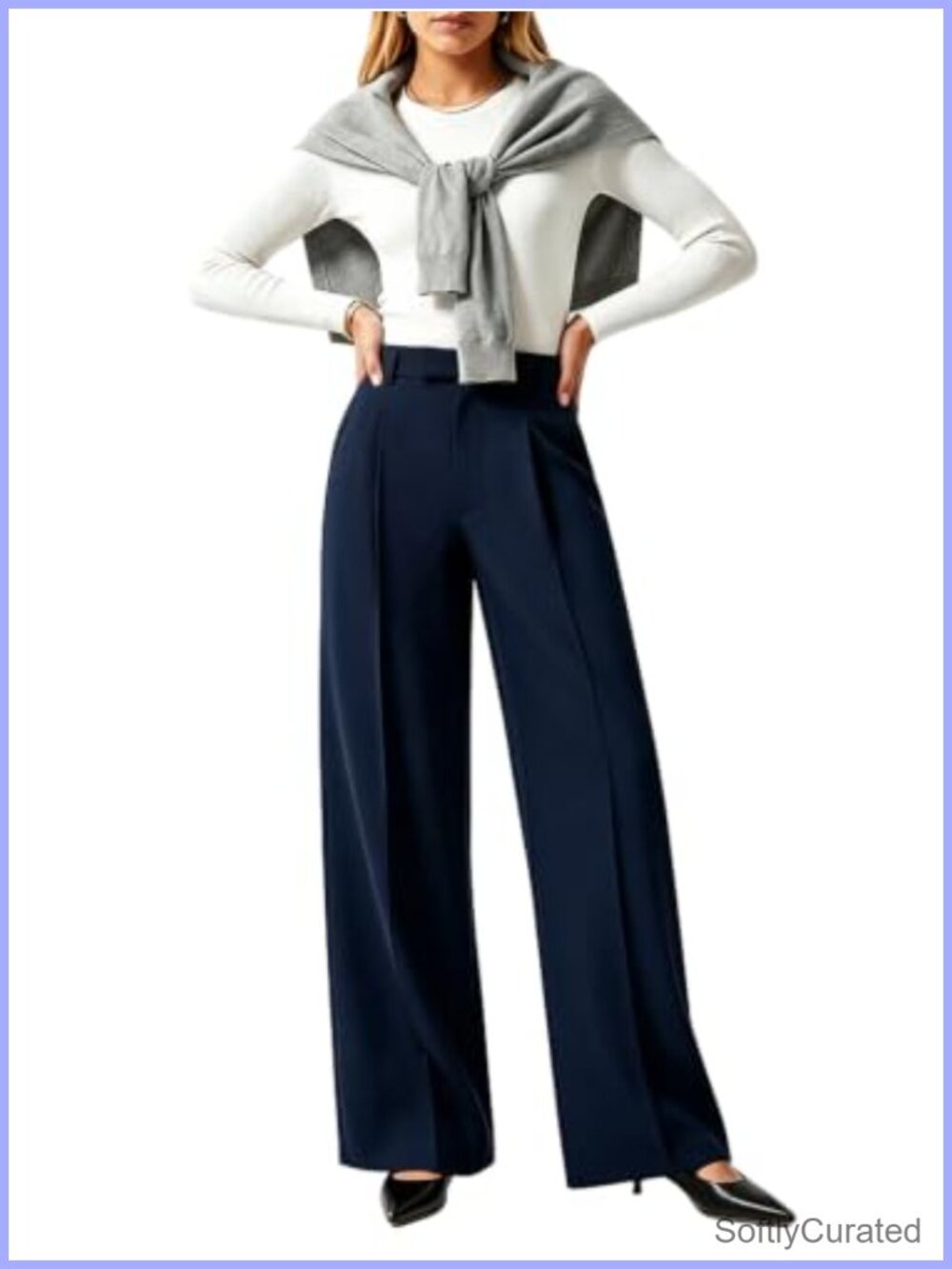 High Waist Pleated Wide Leg Palazzo Pants Work Trousers with Pockets